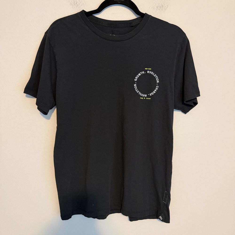Rag & Bone Black Graphic Embroidered tee shirt organic cotton M casual classic
